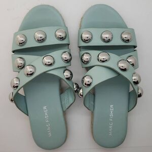 Marc Fisher Women Sandal Prisca Slip On Studded Espadrille Blue Size 6